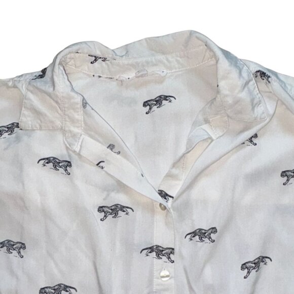 Jane + Delancey Womens Button Front Blouse W/ Tigers-White-Size M-GUC - Picture 4 of 6